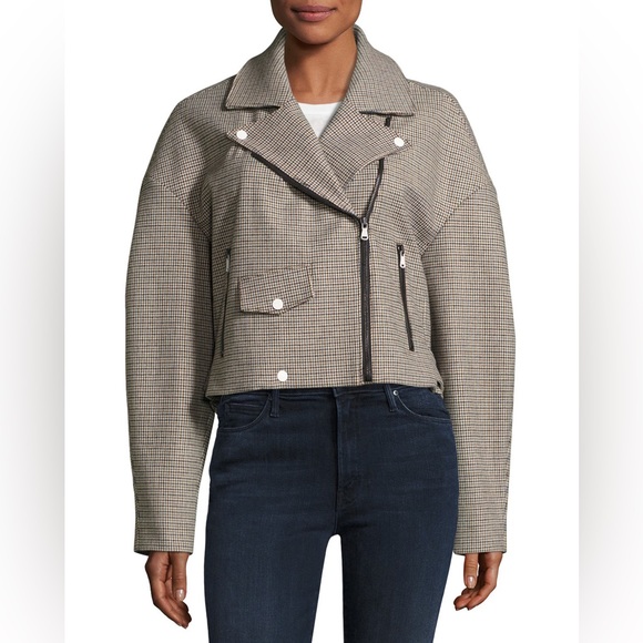 TIBI Atticus Houndstooth Moto Jacket M - Picture 3 of 9